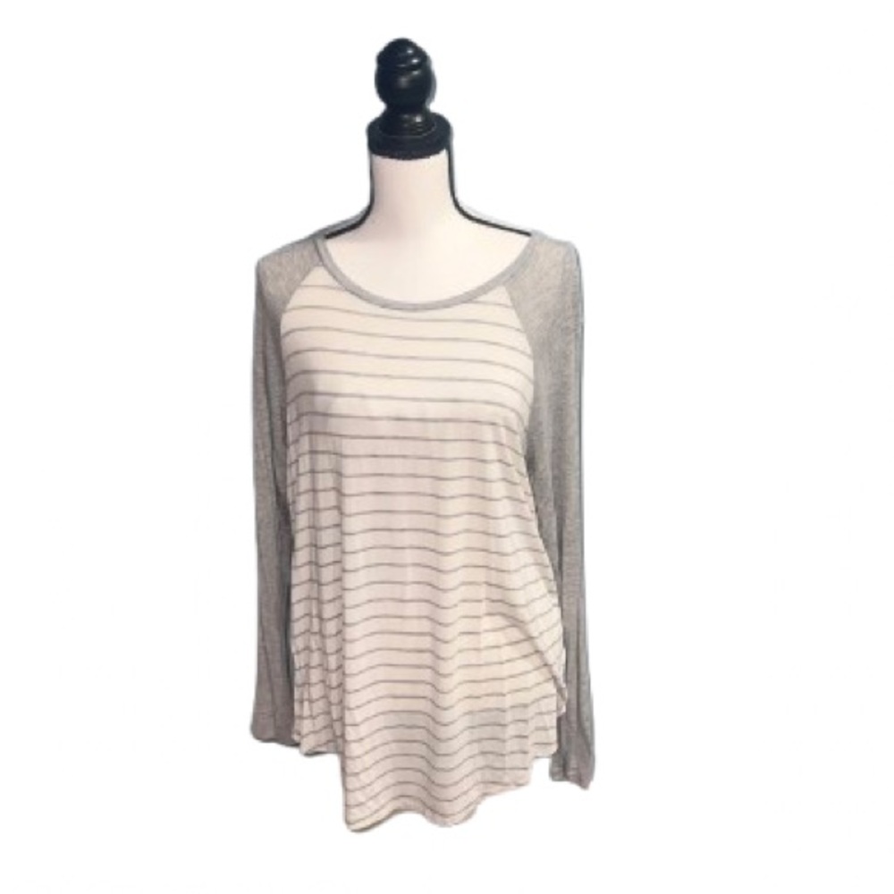 rag poets- cream and grey long sleeve shirt